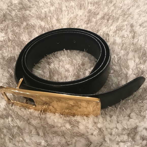 St. John Accessories - St. John Black Leather Belt with Gold Hardware